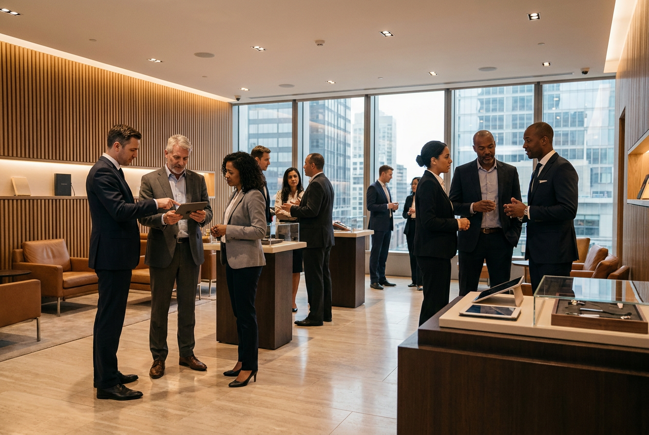 Executives and high-value customers participating in a carefully hosted private brand experience.